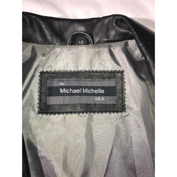 Michael Michelle Men Black Leather 3 Button 4 Pocket Blazer - Picture 5 of 10
